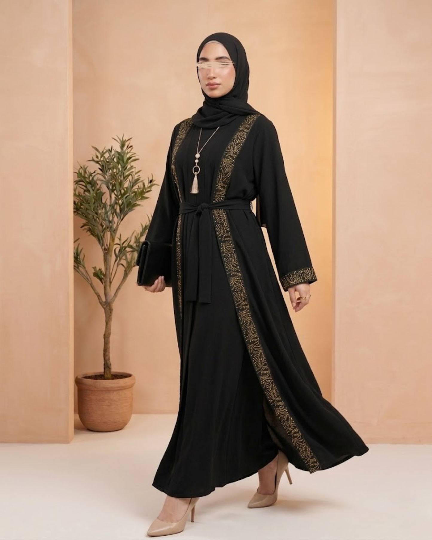 Black Abaya - Aesthetic Gold Design