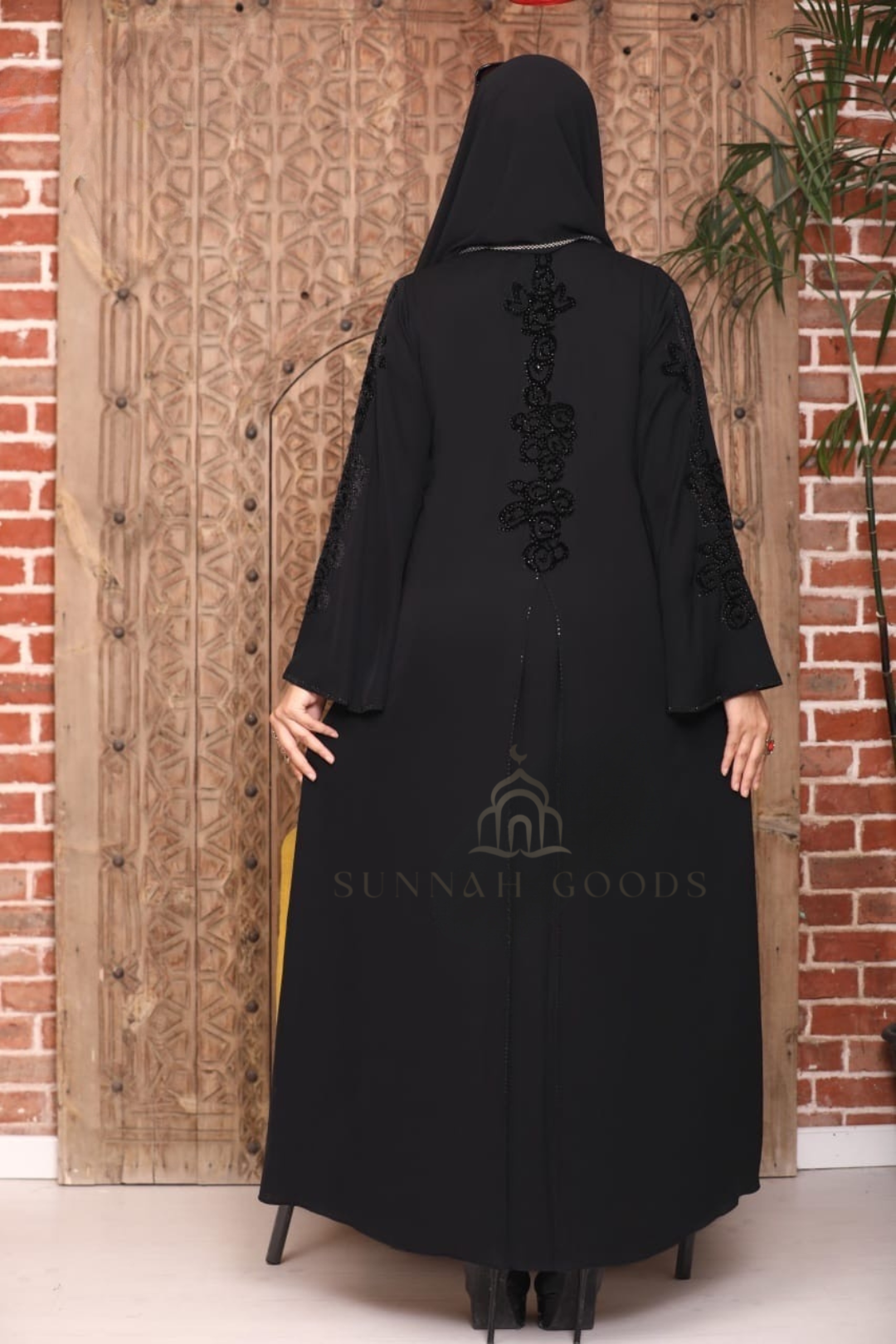 Black Open Pearled Abaya For Woman, Modest Abaya For Muslims