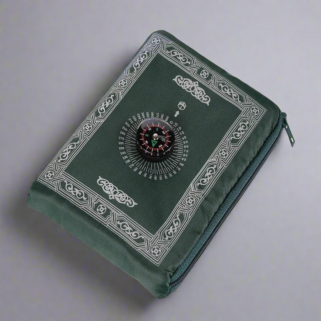 Portable Waterproof Travel Prayer Mat Green with compass