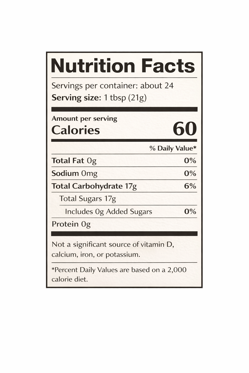 Nutrition facts label for sidr honey