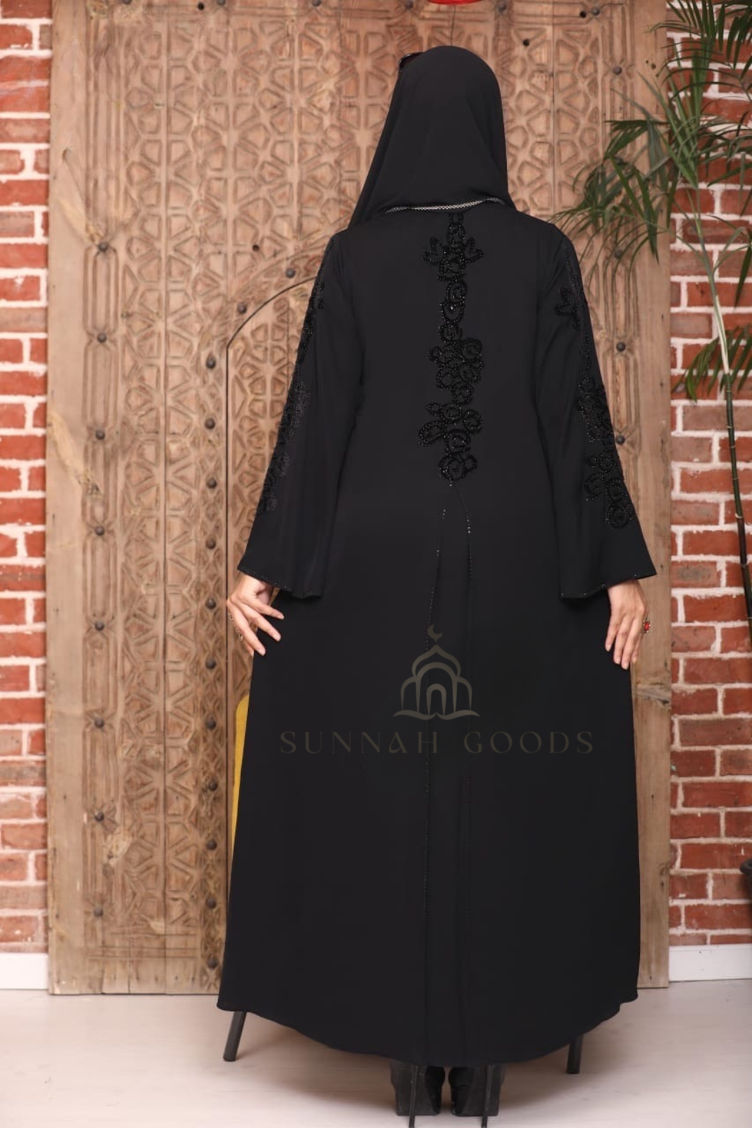 Black Abaya - Open Pearled