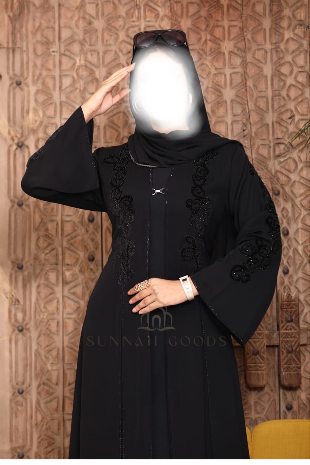 Black Abaya - Open Pearled