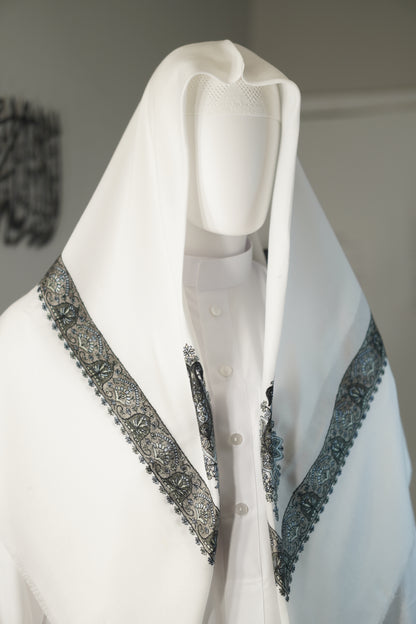 Premium White Shemagh | Embroided | Lightweight | 50 x 50 in