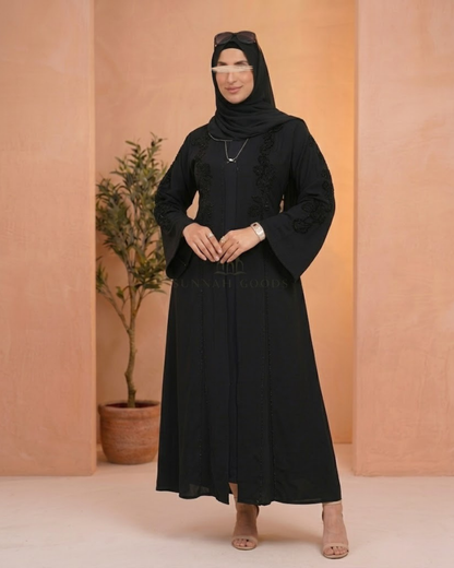 Black Abaya - Open Pearled