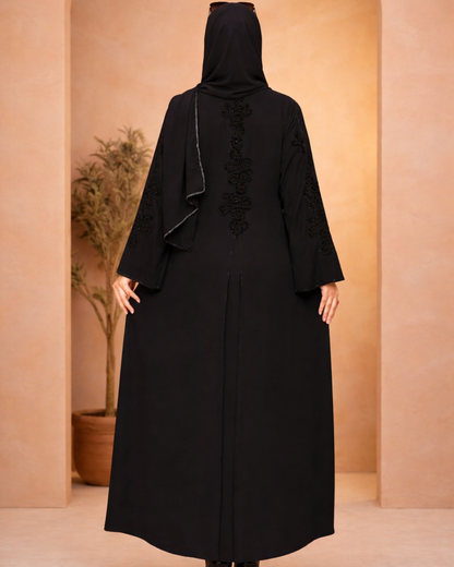 Black Abaya - Open Pearled