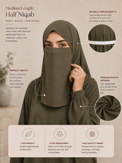 Half Niqab Super Breathable Veil - Medium