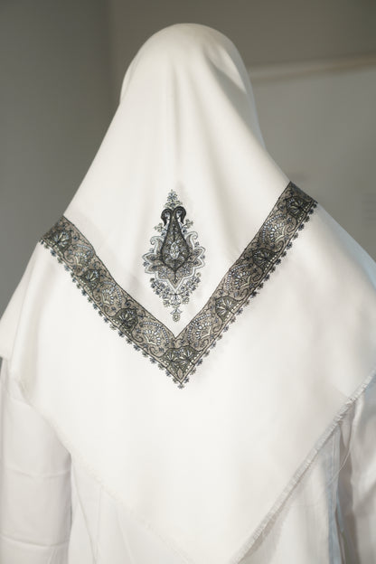 Premium White Shemagh | Embroided | Lightweight | 50 x 50 in