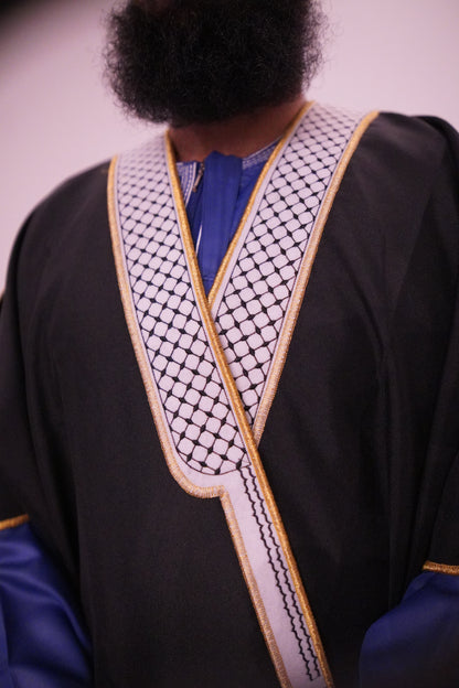 Luxury Half-Sleeve Bisht with Gold Embroidery – Black & White