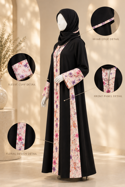 Floral Panel Abaya with Matching Hijab
