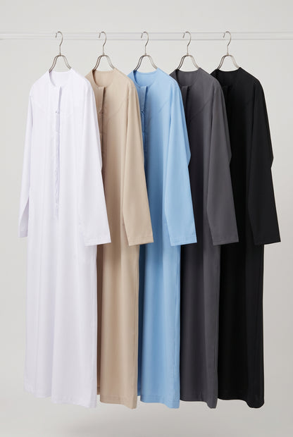 Emirati Thobe (Kandura) – Classic Khaleeji Arab Robe for Men with Tarboosha Tassel & Pockets | 5 Colors