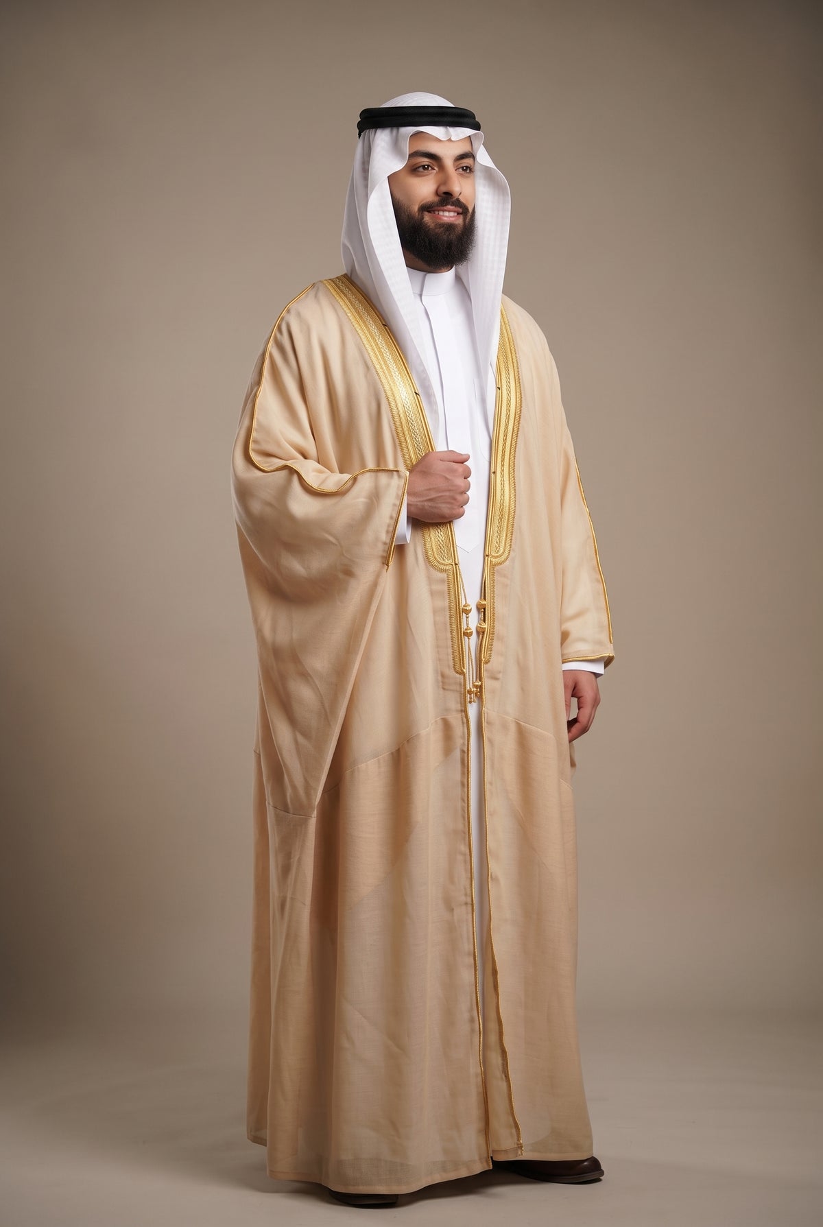 Bisht Cloak with Gold Embroidery for Men– Full Sleeve Arabic Thobe Robe | 5 Colors