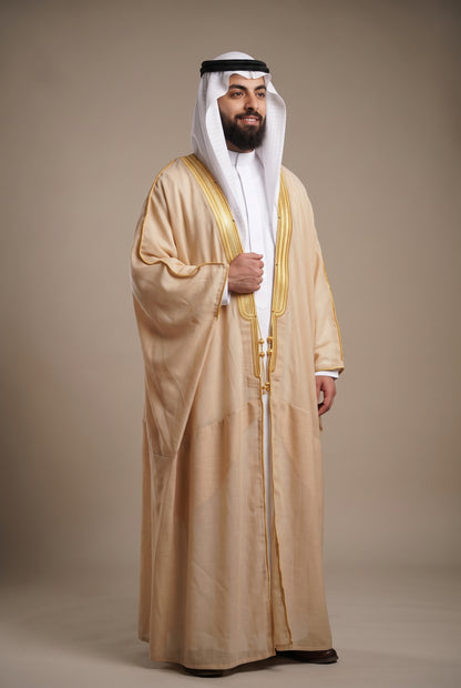 Bisht Cloak with Gold Embroidery for Men– Full Sleeve Arabic Thobe Robe | 5 Colors