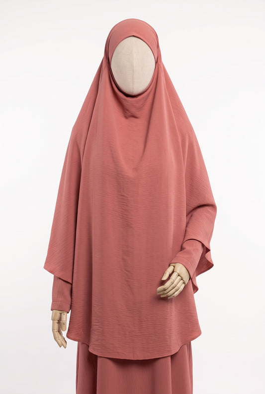 Coral elegant 2-piece jilbab set with matching khimar