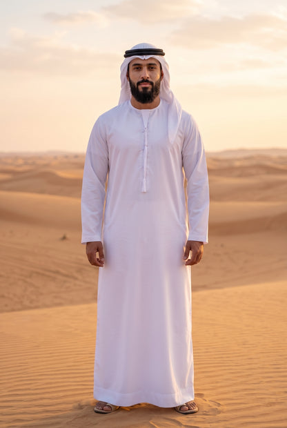 Emirati Thobe (Kandura) – Classic Khaleeji Arab Robe for Men with Tarboosha Tassel & Pockets | 5 Colors