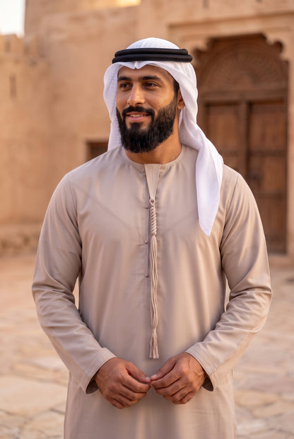 Emirati Thobe (Kandura) – Classic Khaleeji Arab Robe for Men with Tarboosha Tassel & Pockets | 5 Colors