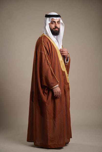 Bisht Cloak with Gold Embroidery for Men– Full Sleeve Arabic Thobe Robe | 5 Colors