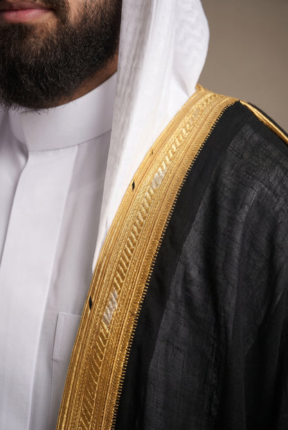 Bisht Cloak with Gold Embroidery for Men– Full Sleeve Arabic Thobe Robe | 5 Colors