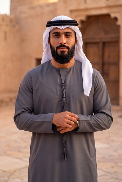 Emirati Thobe (Kandura) – Classic Khaleeji Arab Robe for Men with Tarboosha Tassel & Pockets | 5 Colors