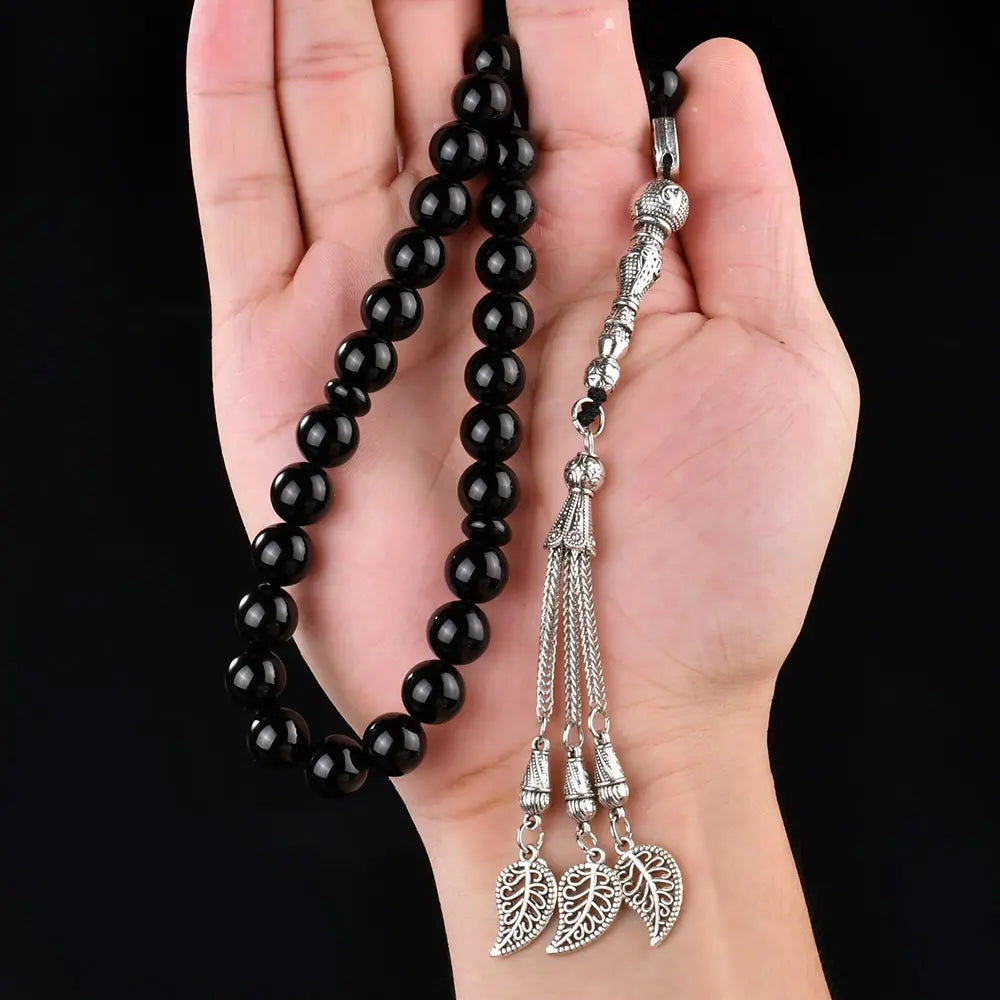 The Protector’s Misbaha: Natural Black Agate - 33 Beads, 10mm