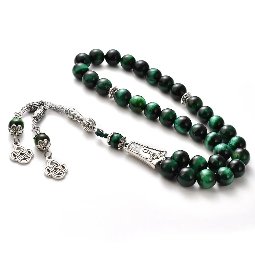 The Guardian’s Misbaha: Emerald Green Tiger Eye - 33 Beads, 10mm