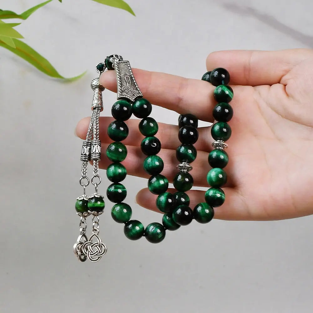 The Guardian’s Misbaha: Emerald Green Tiger Eye - 33 Beads, 10mm