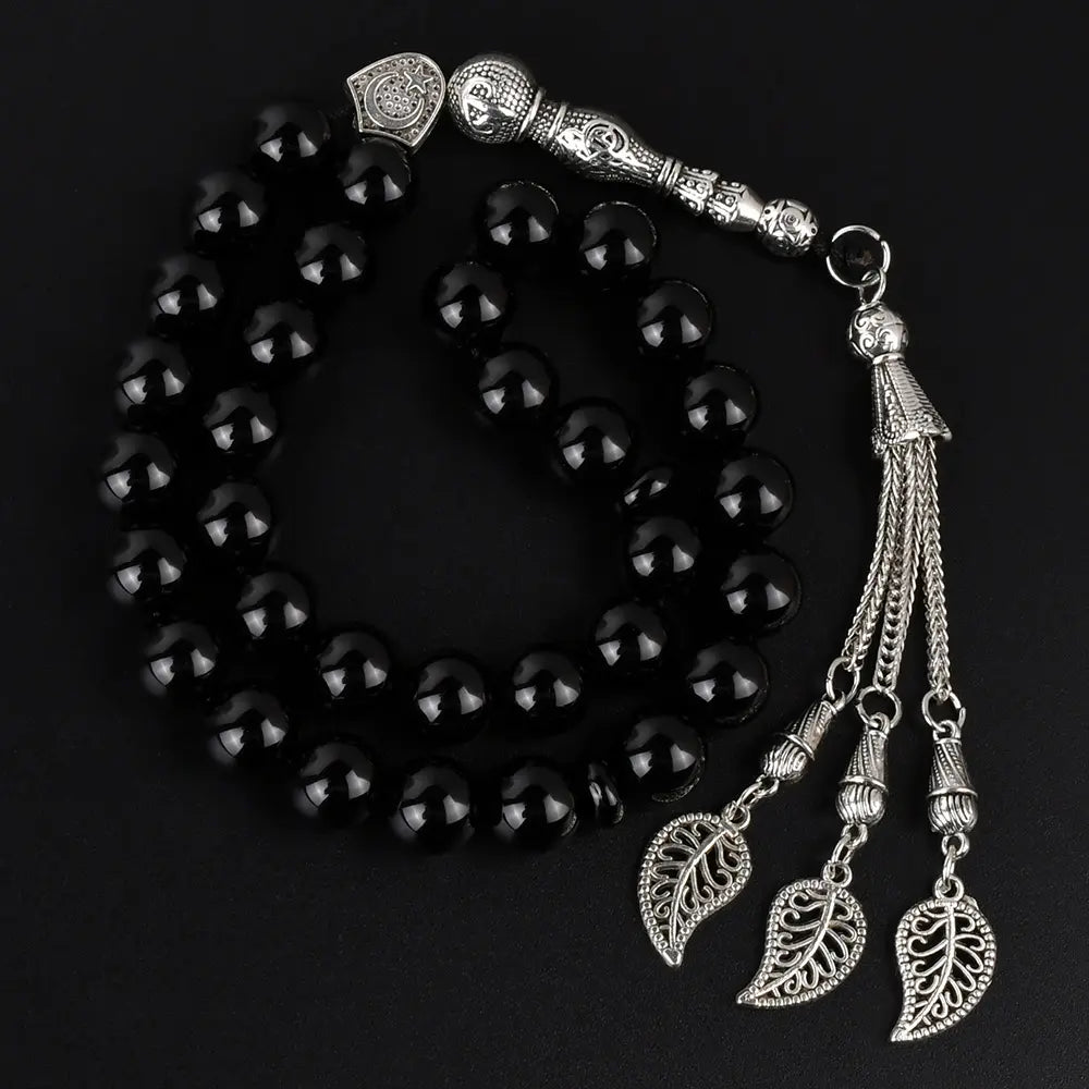 The Protector’s Misbaha: Natural Black Agate - 33 Beads, 10mm