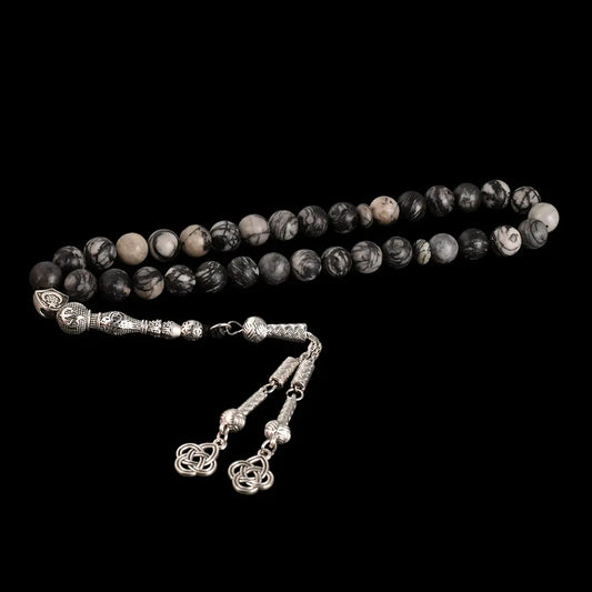 The Seeker’s Misbaha: Black Network Stone - 33 Beads, 10mm