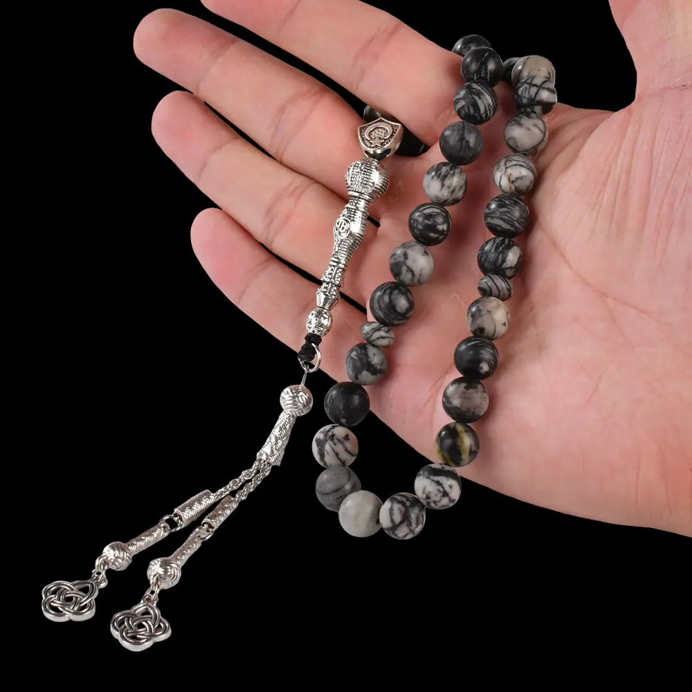 The Seeker’s Misbaha: Black Network Stone - 33 Beads, 10mm