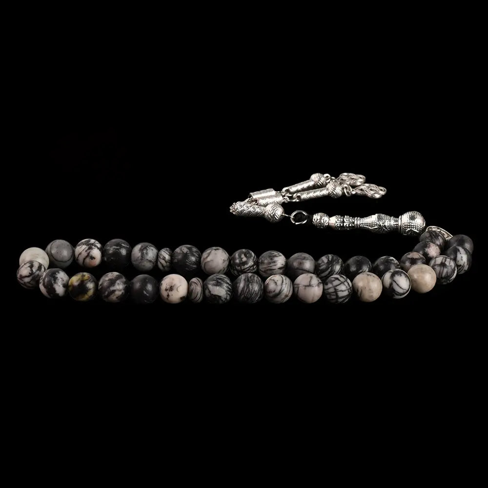 The Seeker’s Misbaha: Black Network Stone - 33 Beads, 10mm