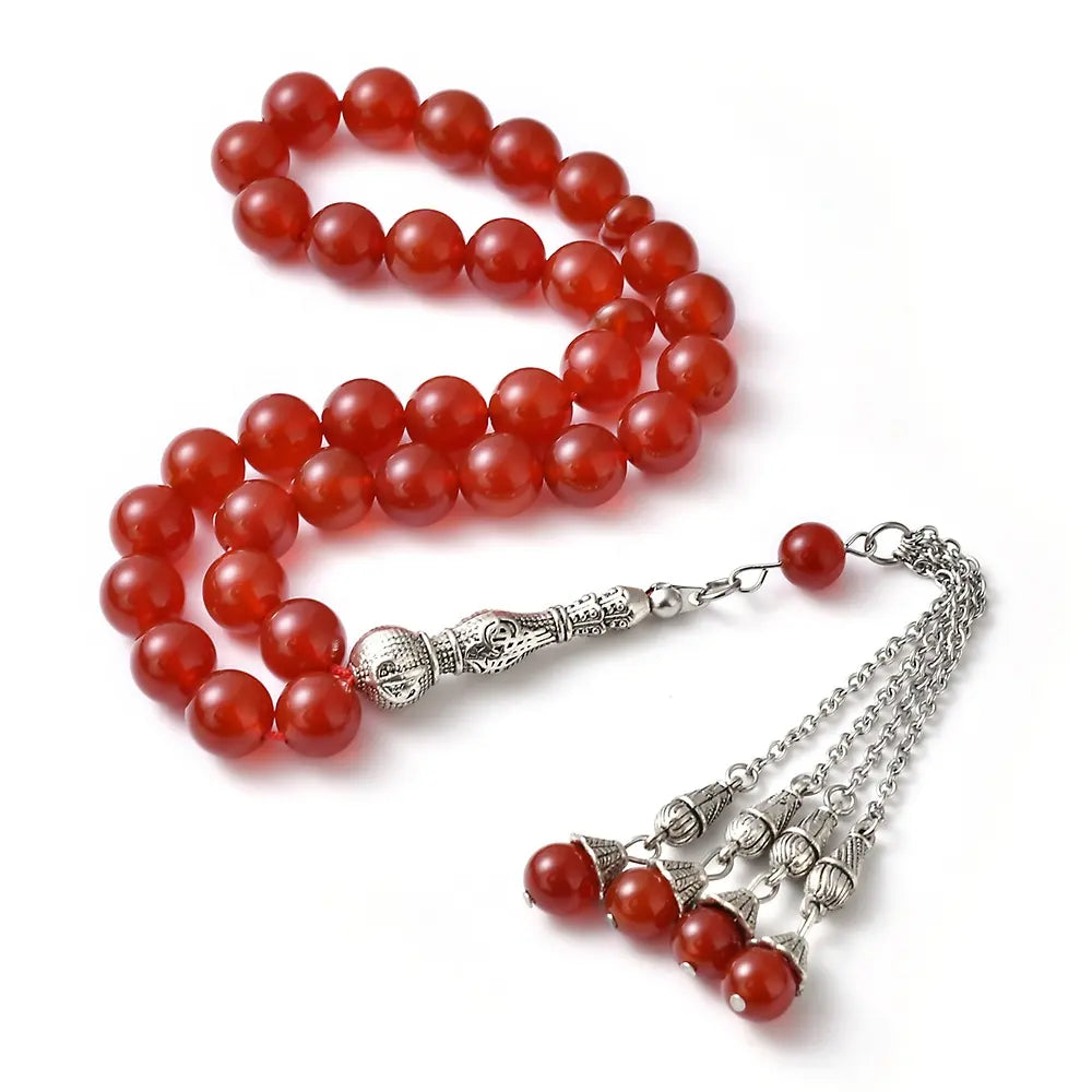 The Heritage Misbaha: Yamani Red Aqeeq Stone - 33 Beads, 10mm