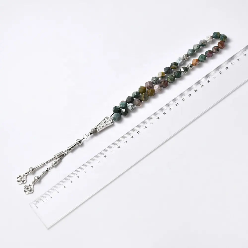 The Tranquil Misbaha: Natural Moss Agate - 33 Beads, 10mm