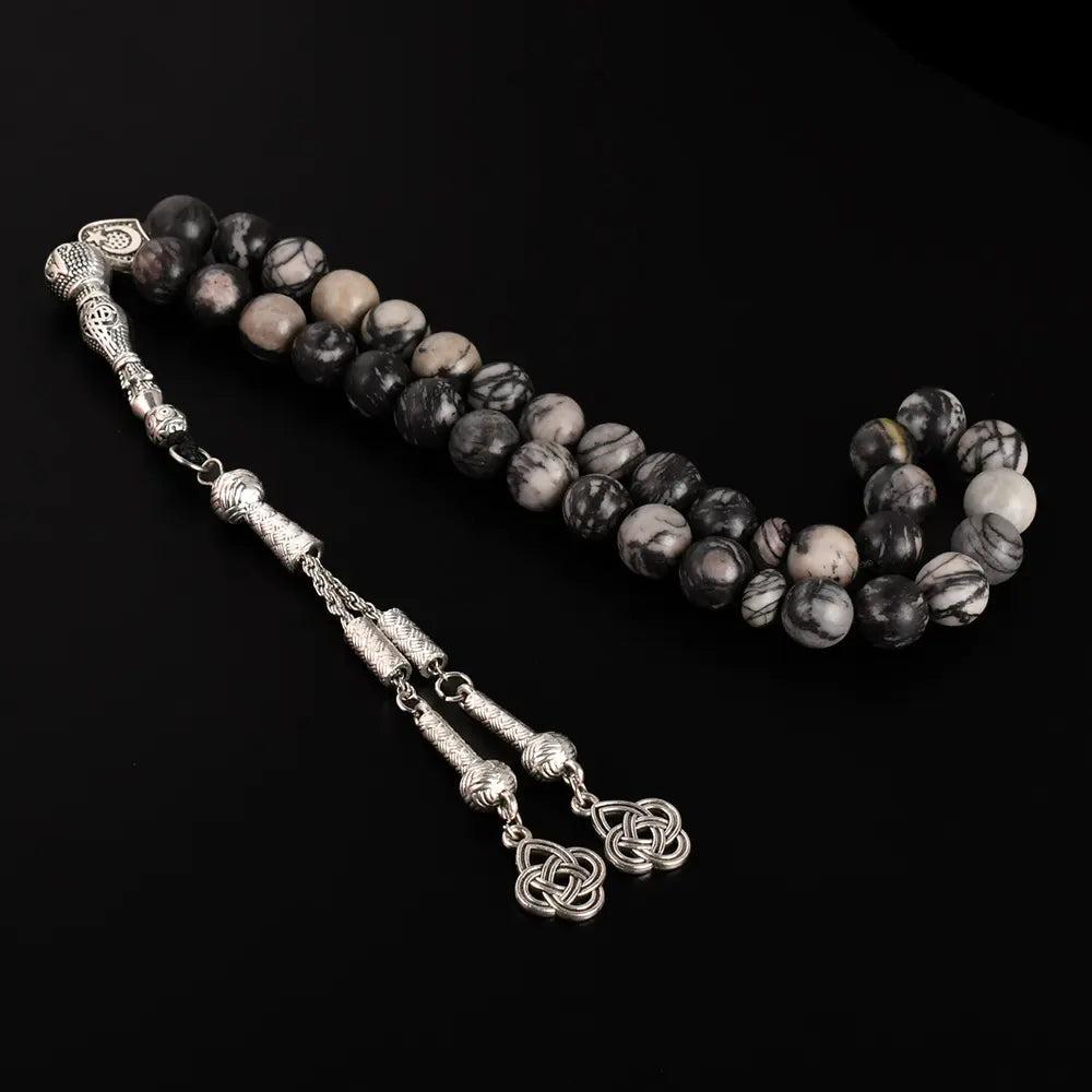 The Seeker’s Misbaha: Black Network Stone - 33 Beads, 10mm