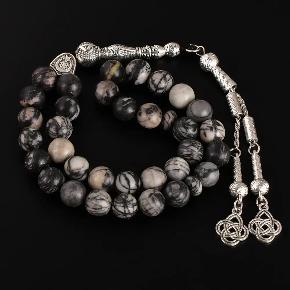 The Seeker’s Misbaha: Black Network Stone - 33 Beads, 10mm