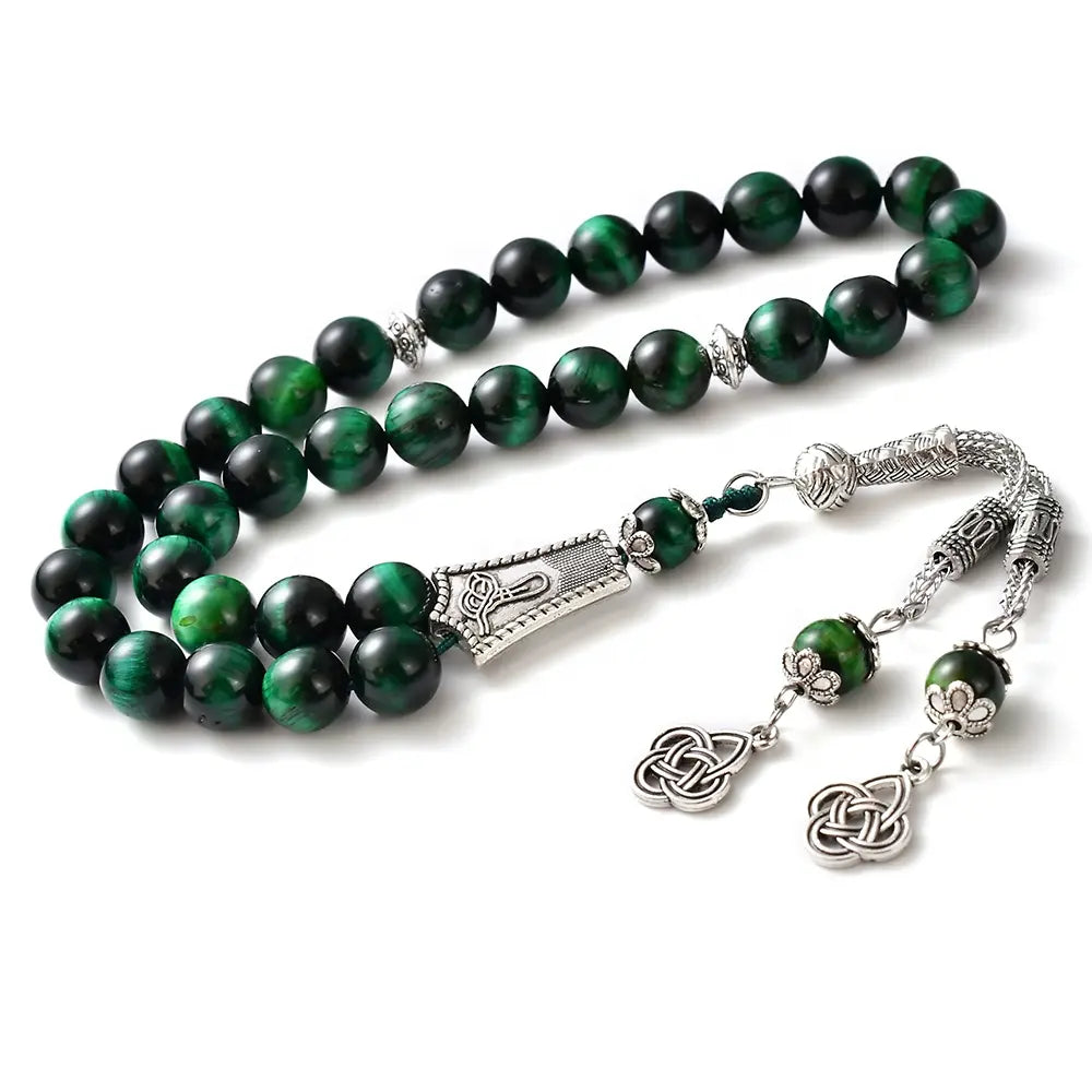 The Guardian’s Misbaha: Emerald Green Tiger Eye - 33 Beads, 10mm