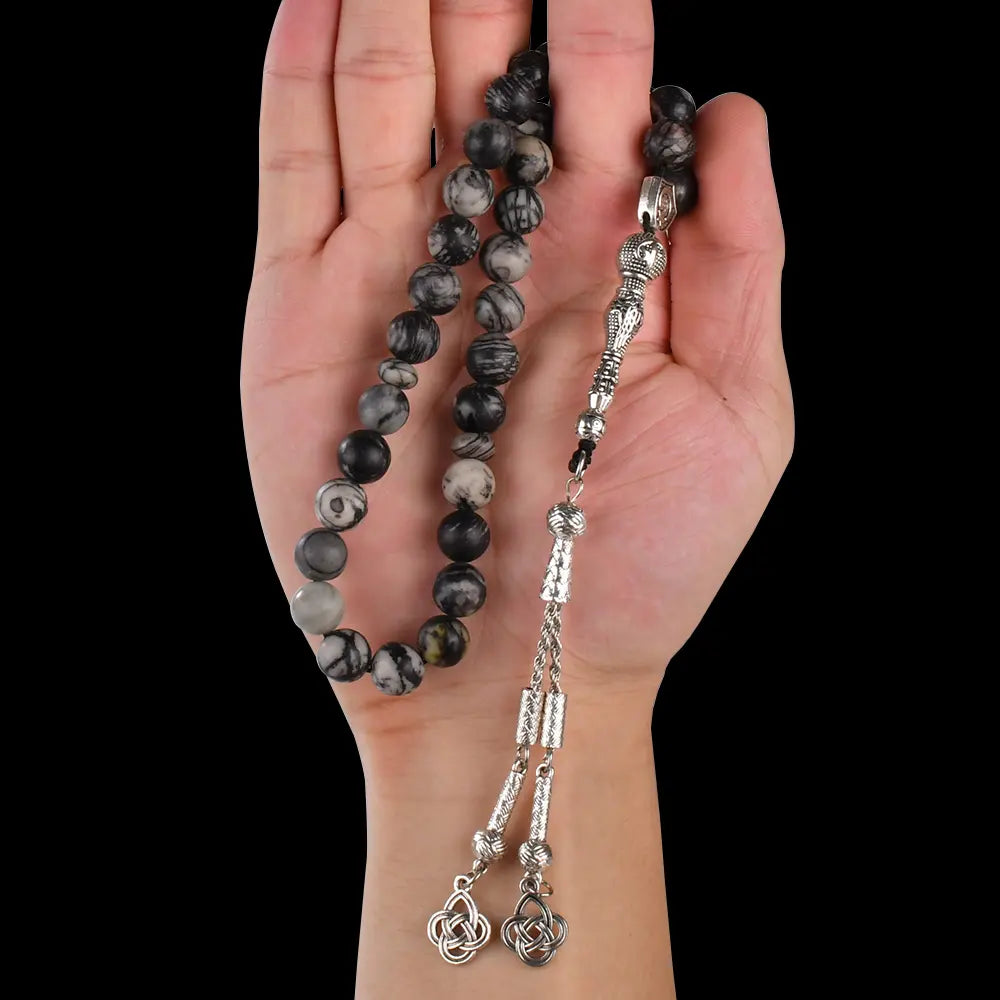 The Seeker’s Misbaha: Black Network Stone - 33 Beads, 10mm