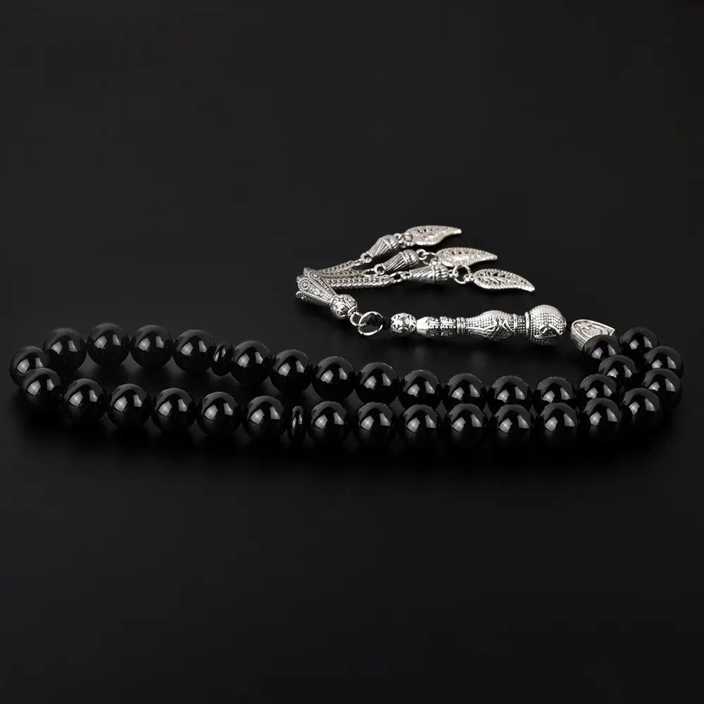 The Protector’s Misbaha: Natural Black Agate - 33 Beads, 10mm