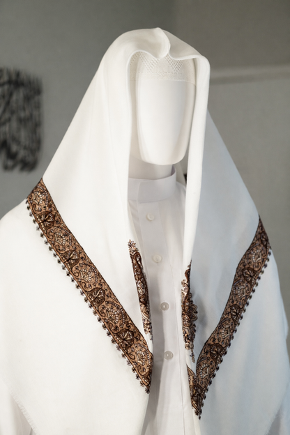 Premium White Shemagh | Embroided | Lightweight | 50 x 50 in