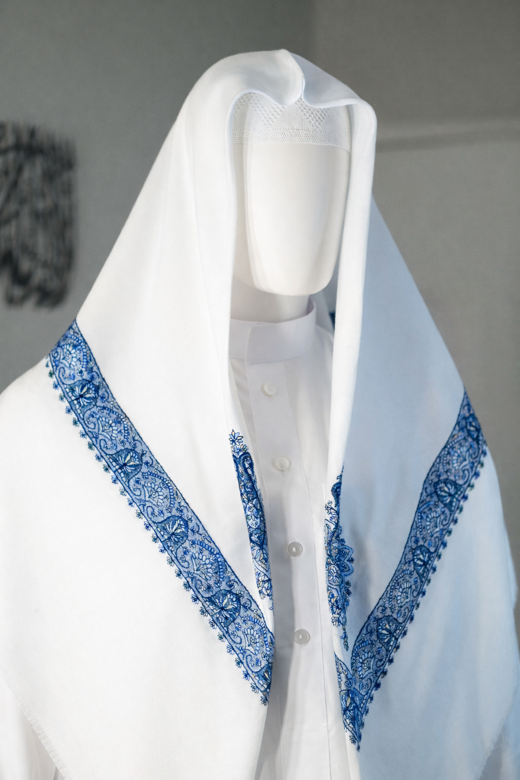 Premium White Shemagh | Embroided | Lightweight | 50 x 50 in