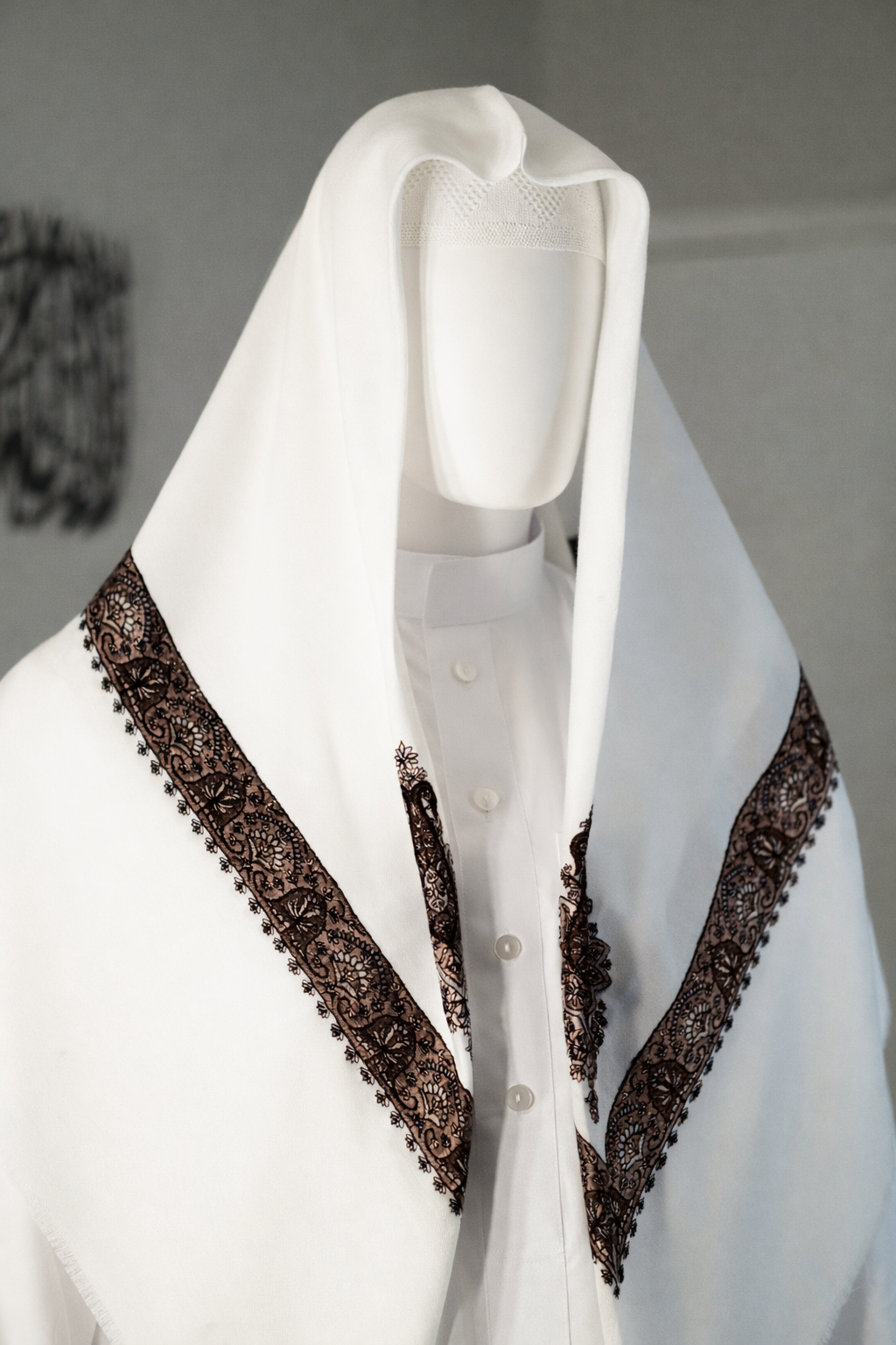 Premium White Shemagh | Embroided | Lightweight | 50 x 50 in