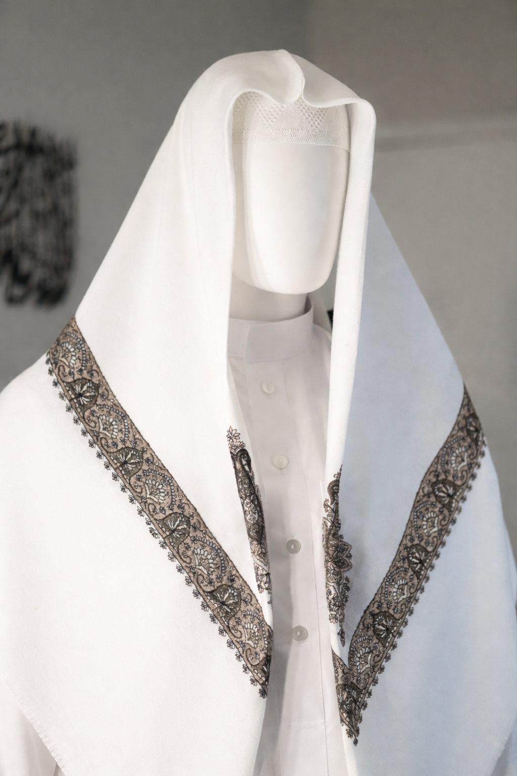 Premium White Shemagh | Embroided | Lightweight | 50 x 50 in