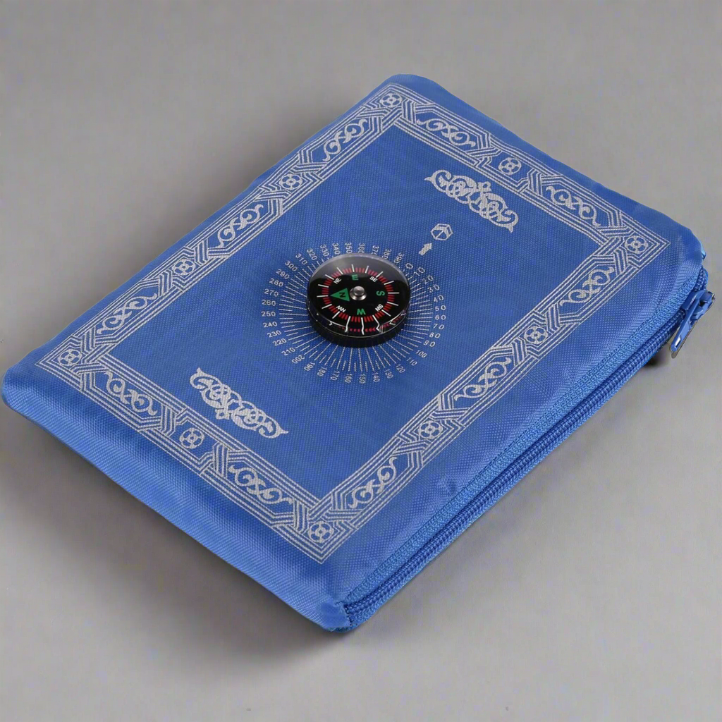 Portable Waterproof Travel Prayer Mat Blue with compass
