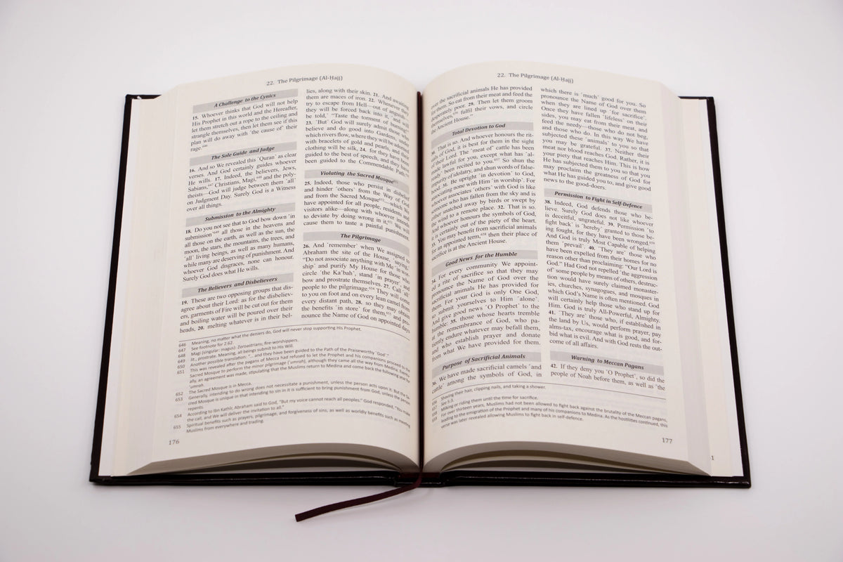 The Clear Quran – open book showing the English translation pages