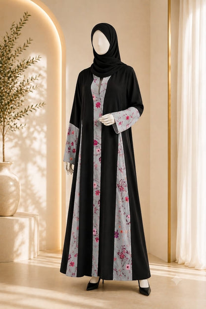 Floral Panel Abaya with Matching Hijab