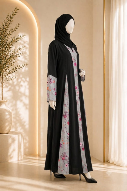 Floral Panel Abaya with Matching Hijab