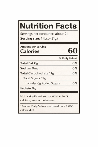 Nutrition facts label for sidr honey